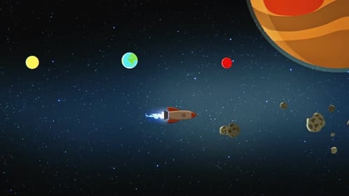 Animated Space Exploration with Cartoon Rocket and Planets