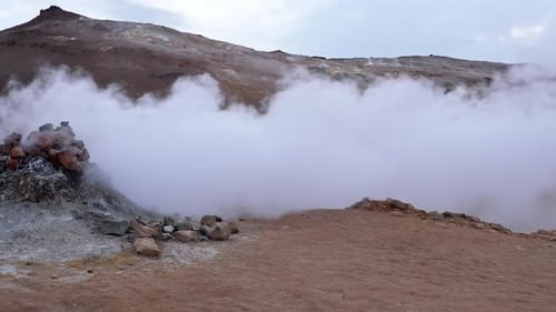 Steam Emitting From Fumarole in Geothermal Area of Hverir