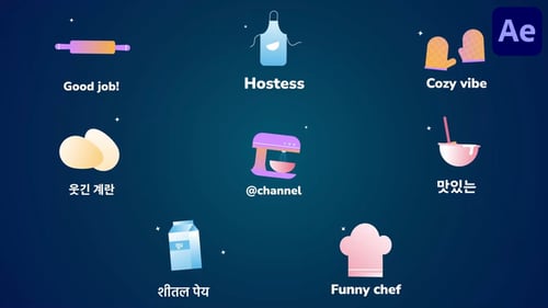 Íconos y títulos de repostería y cocina para After Effects