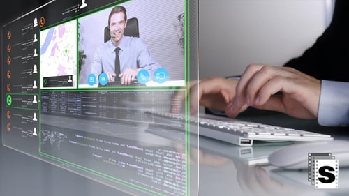 Man Typing, Holographic Video Call Data Display