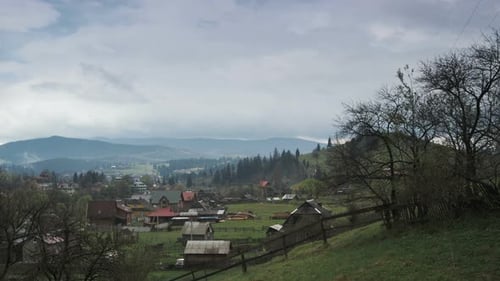 Timelapse of Hutsul Village at the Foot of Mountain Hills