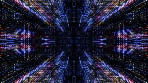 Abstract digital virtual city with technology and connection. 3D render 4K loop