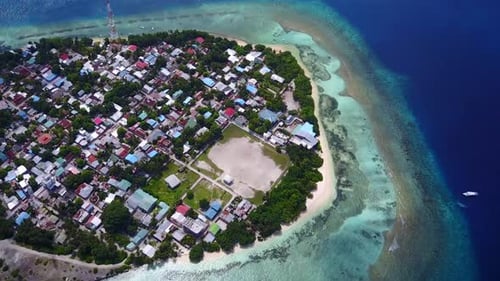 Drone nature of exotic resort beach voyage by ocean and sand background
