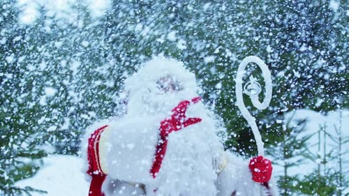 Le Père Noël essaie d'attraper des flocons de neige