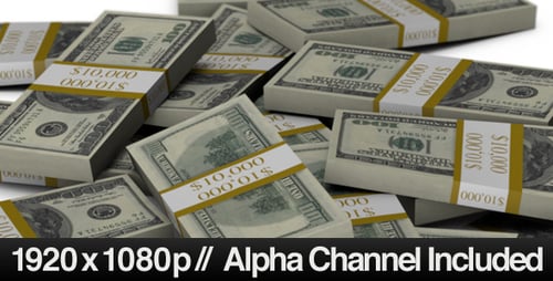 Falling Stacks of Money Piling Up with Alpha Channel
