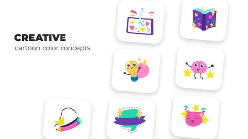 Animated Cartoon Icons for Creative Concepts and Ideas