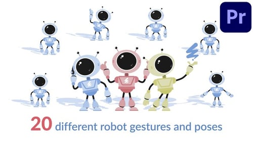 20 robot character animations MOGRTs For Premiere Pro