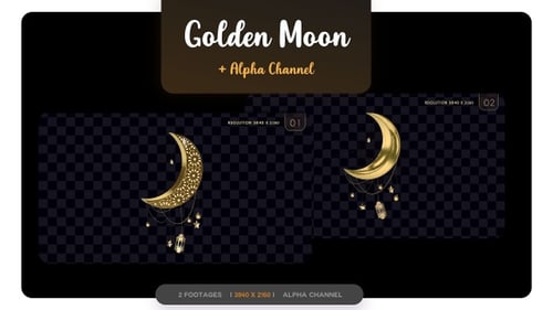 Golden Crescent Moon with Hanging Lanterns and Stars Animation