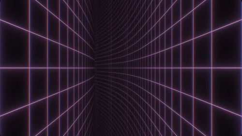 Voe entre planos ondulados Synthwave Neon Grid, curvando o caminho do corredor - 1080p