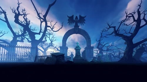 Ominous Graveyard With Monuments