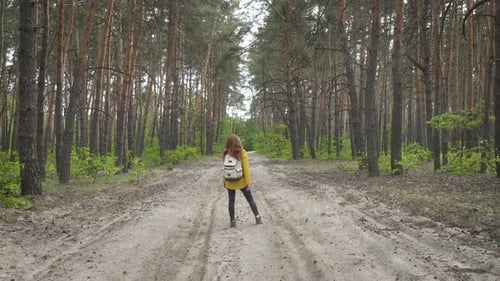 Girl Walking By The Forest Road 2