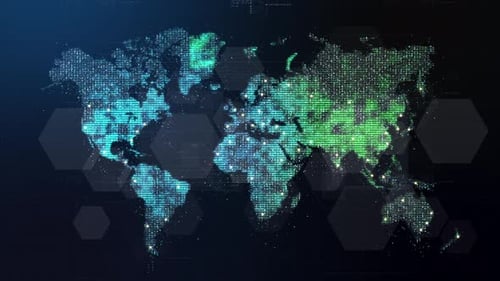 Digital Global Map with Network Connections and Data Points
