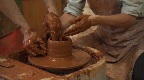 Close Up Pottery Making with Two People