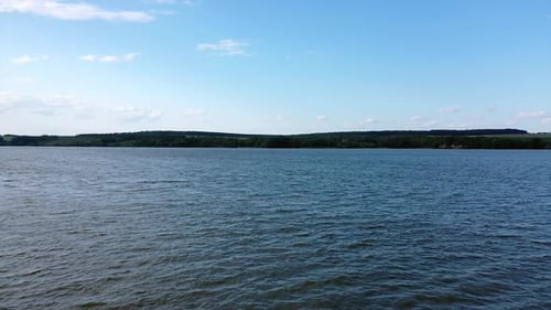 Beautiful natural scenery of river. Aerial drone view of long wild river