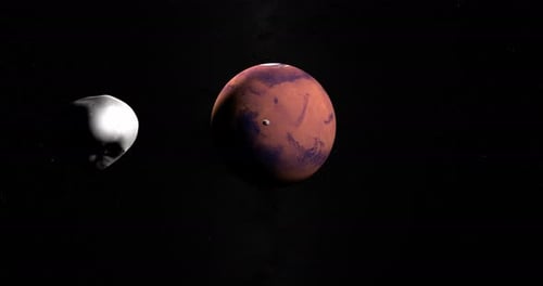 Deimos und Phobos kreisen um den Marsplaneten