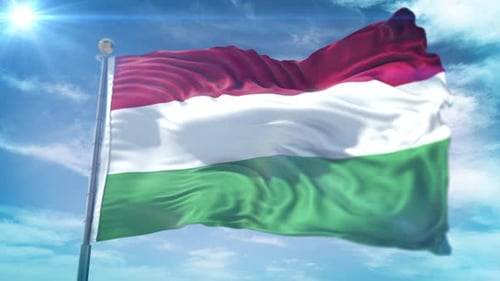 Realistic Hungarian National Flag Waving with Sun Flare