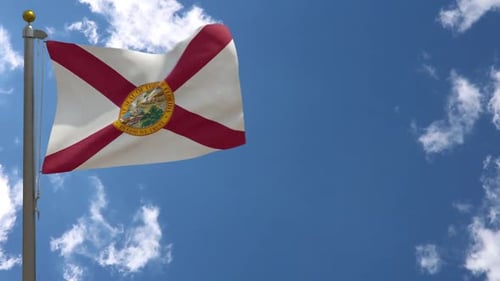 Florida State Flag Waving Animation on a Blue Sky Background