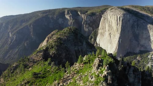 Yosemite, El Capitan Mountain Aerial Panoramic View From Over the Mountain Tops