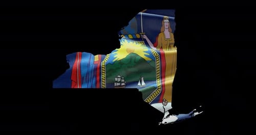 Waving Flag Animation Inside New York State Map Outline