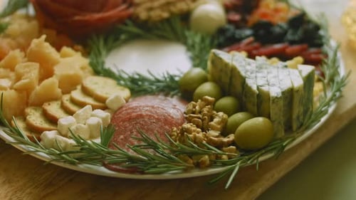 Charcuterie Plate with Salami Different Kinds of Cheese