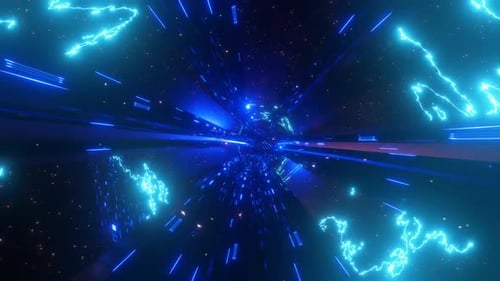 Futuristic Digital Tunnel Travel in Neon Space