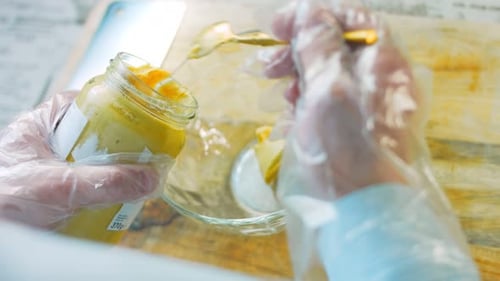 Preparing Delicious Mustard in Kitchen Glass Bowl