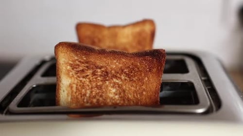 Golden Brown Toast in a Chrome Toaster