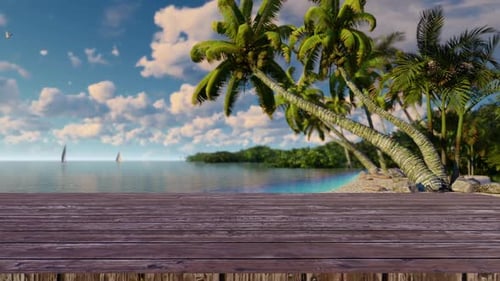 Leere Holzbretter mit unscharfem Strand im Hintergrund HD