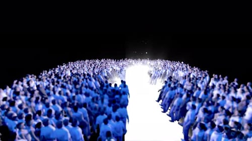 Abstract Blue Crowd Parting to Reveal Logo Animation