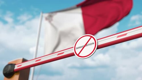 Animated Immigration Restriction Barrier with Waving Flag