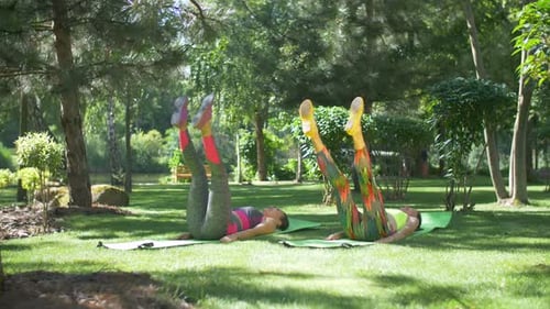 Two Women Exercising Together in Green Park