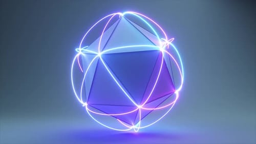 Abstraktes volumetrisches Polygon mit verbindenden Neonlinien an den Ecken