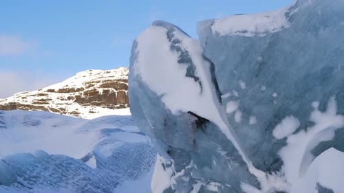 Iceland View Of Large Blue Glacier Ice Chunk In Winter 2