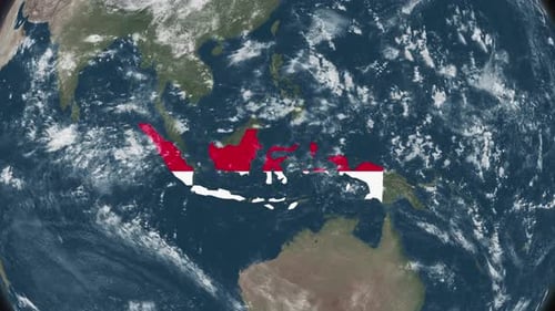 4K Globe Map of Indonesia with a flag (Highlighted)
