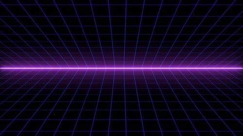 Retro Digital Grid with Glowing Purple Horizon Line Loop