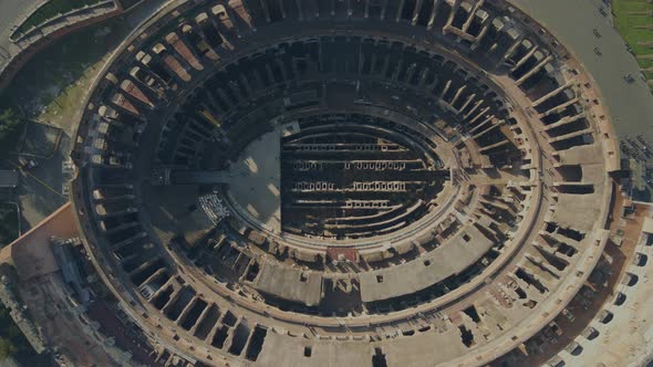 Top Down View And Rotation Of Roman Colosseum Overhead Stock Footage top-down-view-and-rotation-of-roman-colosseum-overhead-stock-footage