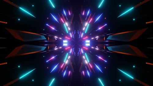 Flying Through the Neon Lights of a Sparkling Tunnel