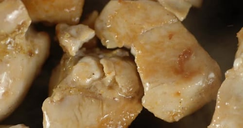 Cooking Pieces of Seasoned Chicken, Close-Up Food Shot
