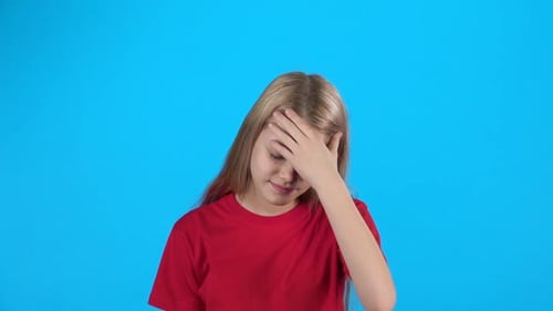 Little Girl Show Us Painful Emotion. She Is Ill. Slow Motion
