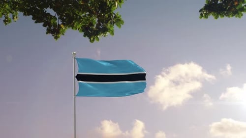 Flagge Botswanas mit moderner Stadt