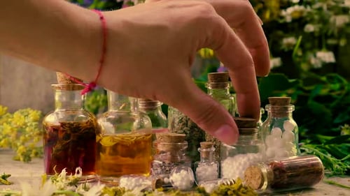 Bottles of Homeopathic and Herbal Medicine on Table