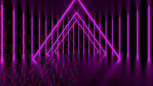 Escenario con líneas de bucle y triángulos iluminados de color púrpura