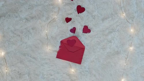 Red Envelope with Hearts and Twinkling Lights
