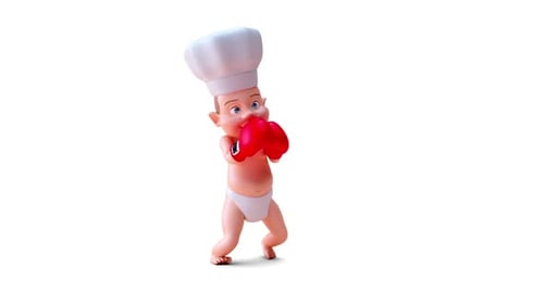 Animated 3D Baby Chef Boxer Bouncing Character