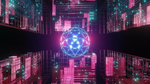 Futuristic Glowing Geometric Sphere Loop for Technology Backgrounds