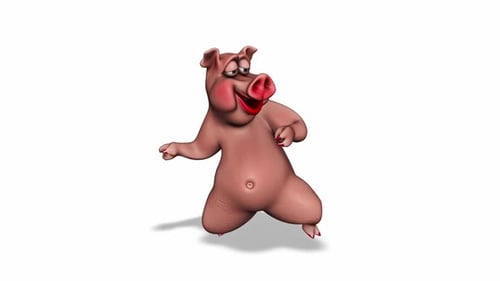 Cartoon 3D Pig Dance Looped on White