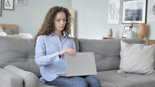 Curly Hair Woman Leaving Creative Workplace After Completing Work