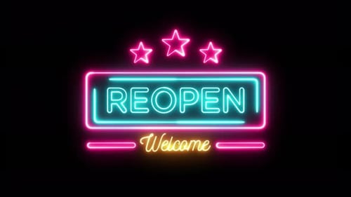 Neon Reopen Welcome Sign with Stars Animation