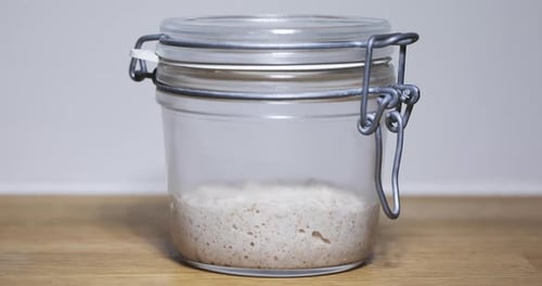 Close Up of Sourdough Starter in Glass Jar