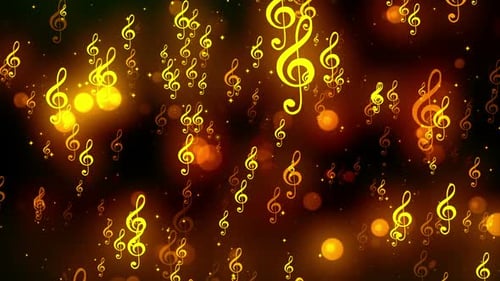 Glowing Golden Treble Clefs Abstract Music Background